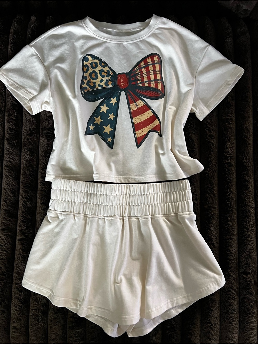 Cream Colored Two-Piece Bow Print Set